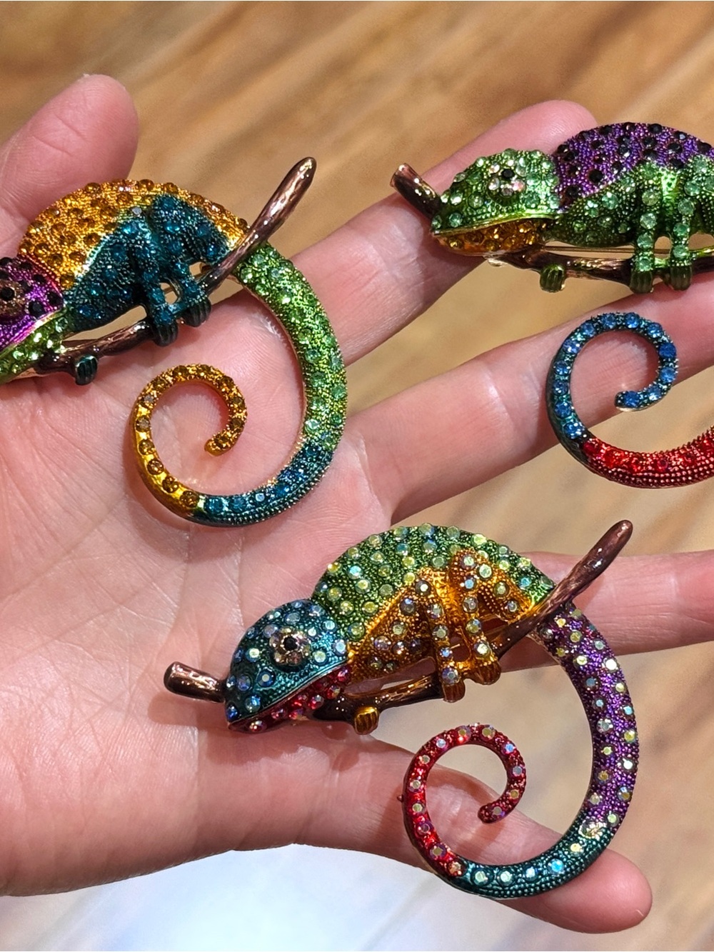 Multicolor Jeweled Chameleon Brooch Rhinestone Chameleon Brooch Pin Gift